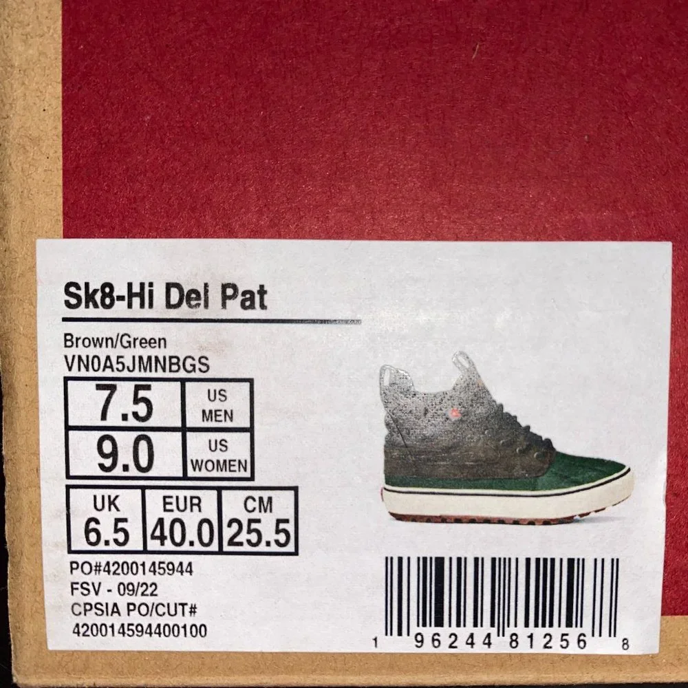 Vans Sk8-HI Del Pato MTE-2 All Weather Brown & Green Men's 7.5 VN0A5JMNBGS
